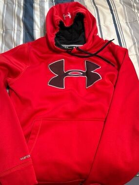 Under Armour Red Hoodie with Black Lined Hood and Logo